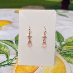 Rose Quartz Pink Czech Glass Zirconia Crystal Dainty Cute Minimalist Earrings